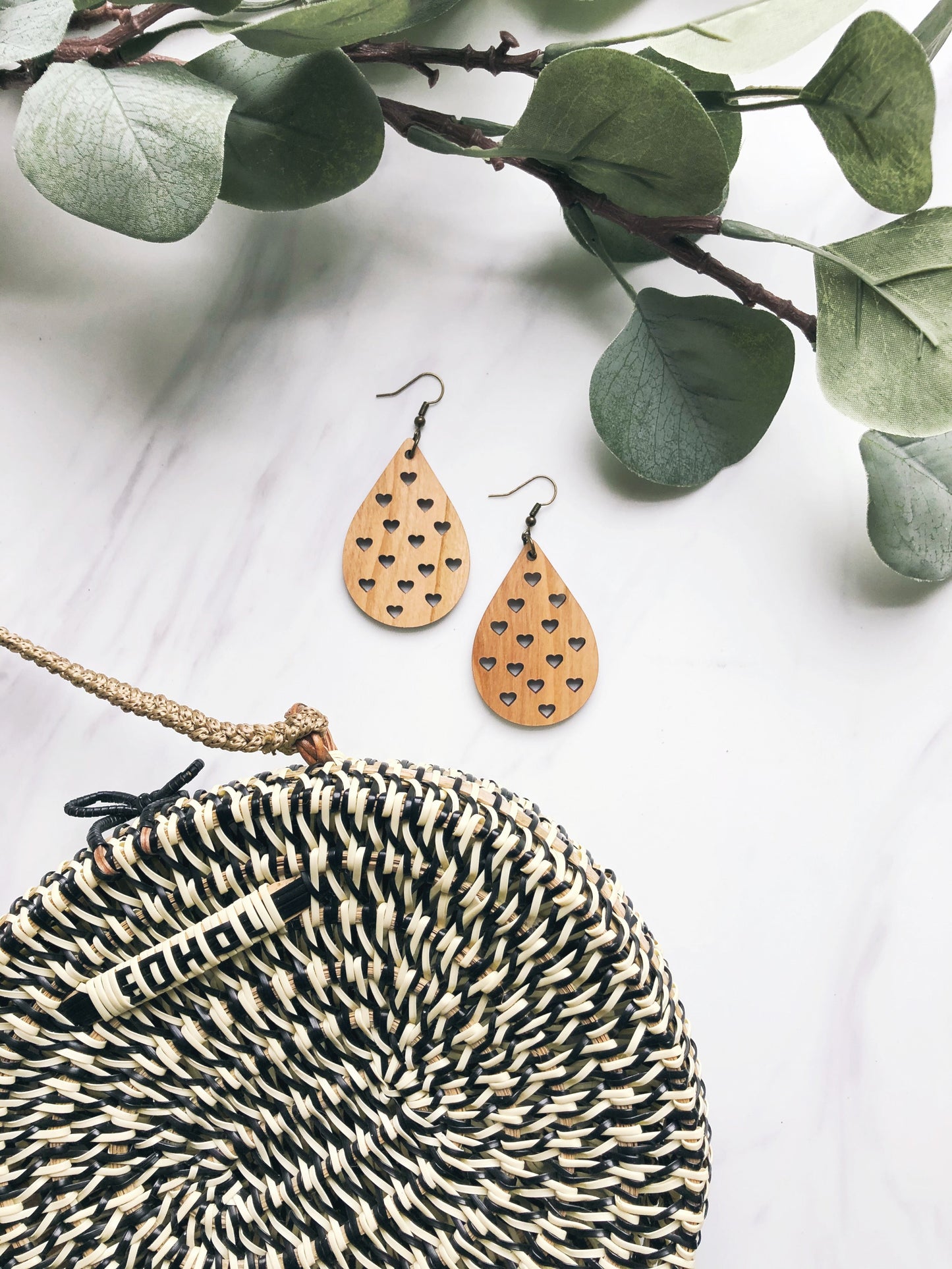 Madison Heart Drops Hardwood Earrings
