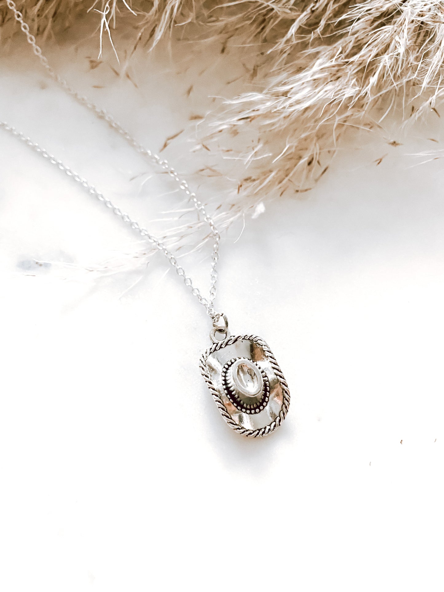 Antique Silver Cowboy/Cowgirl Hat Charm Necklace