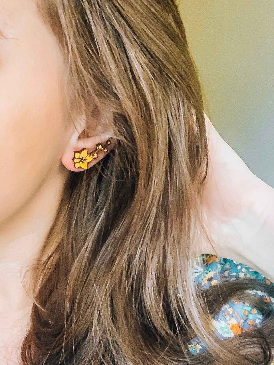 Marielle Hibiscus Flower Stud Earring Crawlers