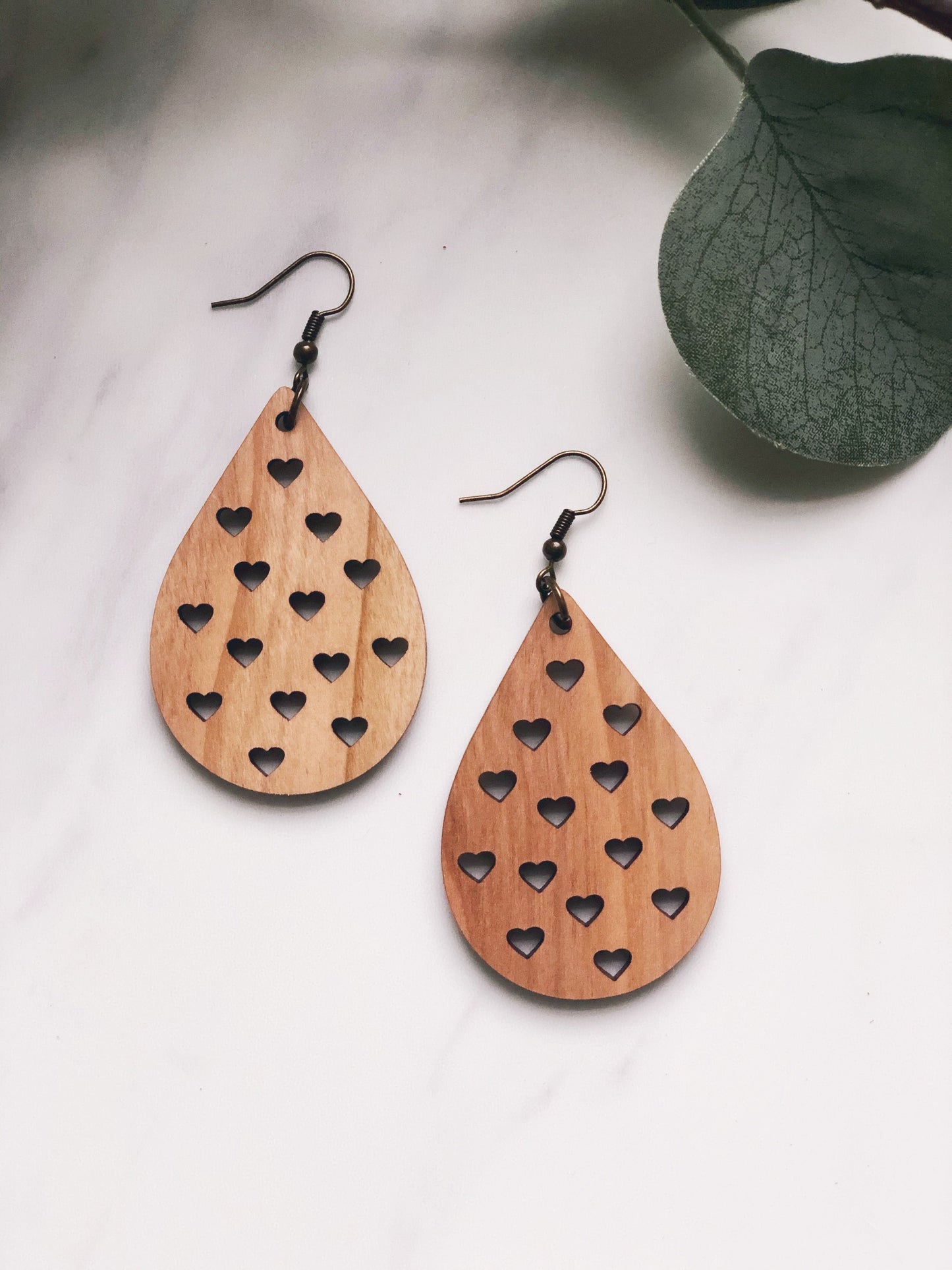 Madison Heart Drops Hardwood Earrings