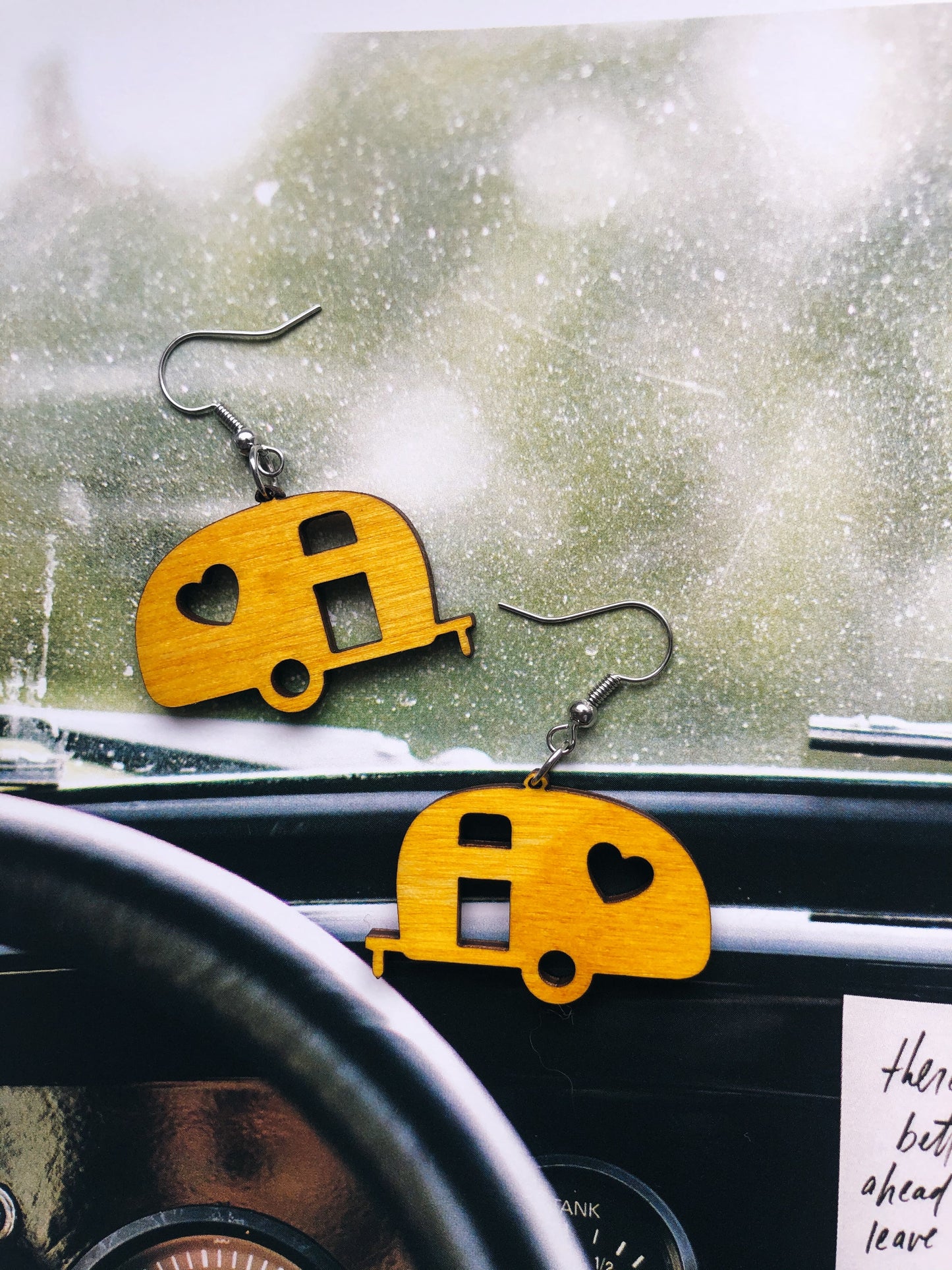 Airstream Dream Camping RV Hardwood Earrings