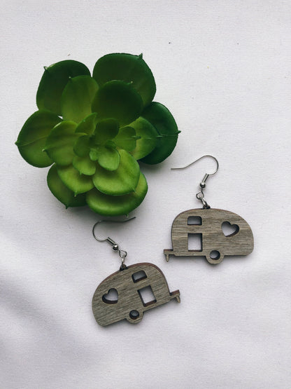 Airstream Dream Camping RV Hardwood Earrings