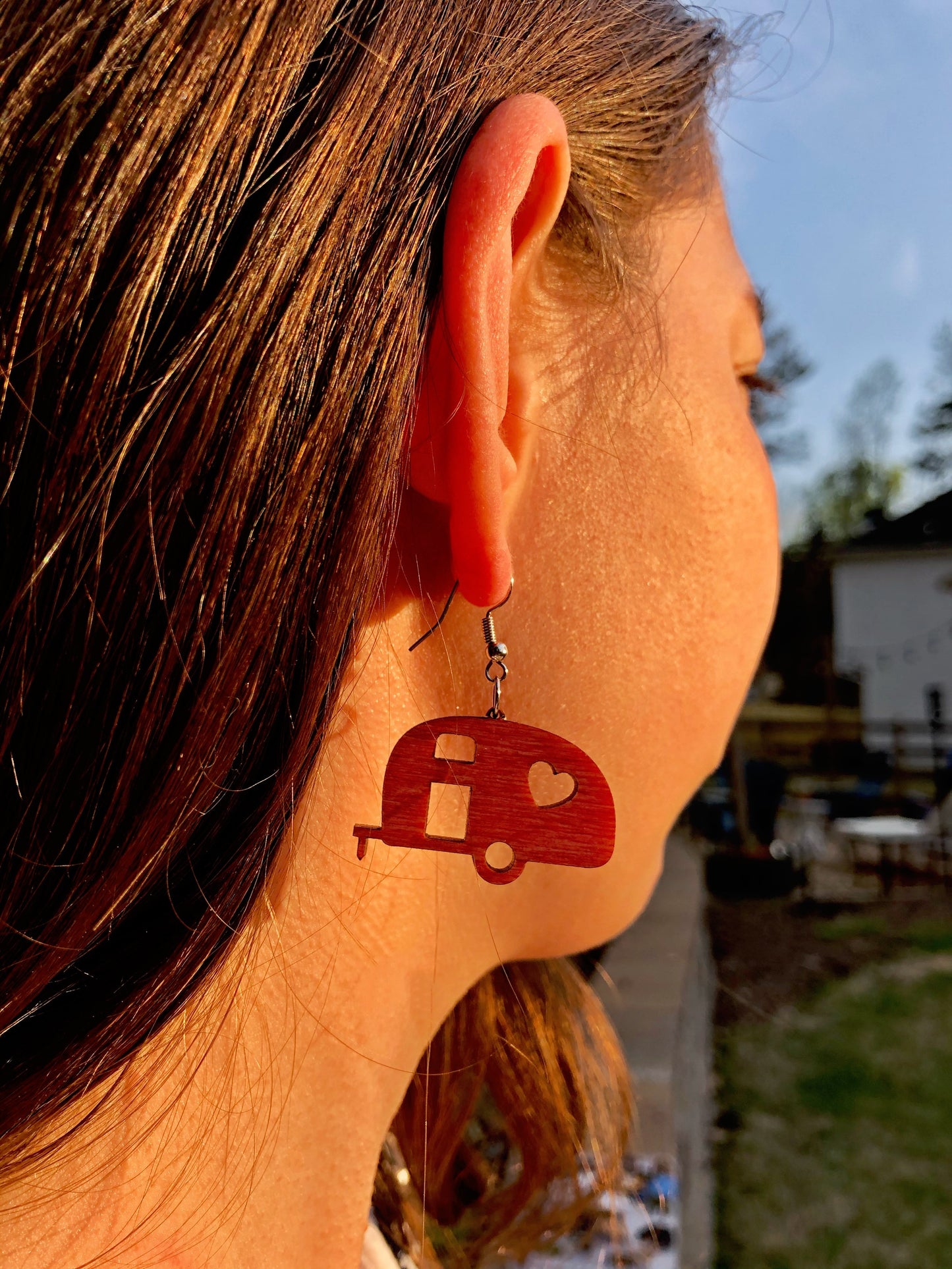Airstream Dream Camping RV Hardwood Earrings