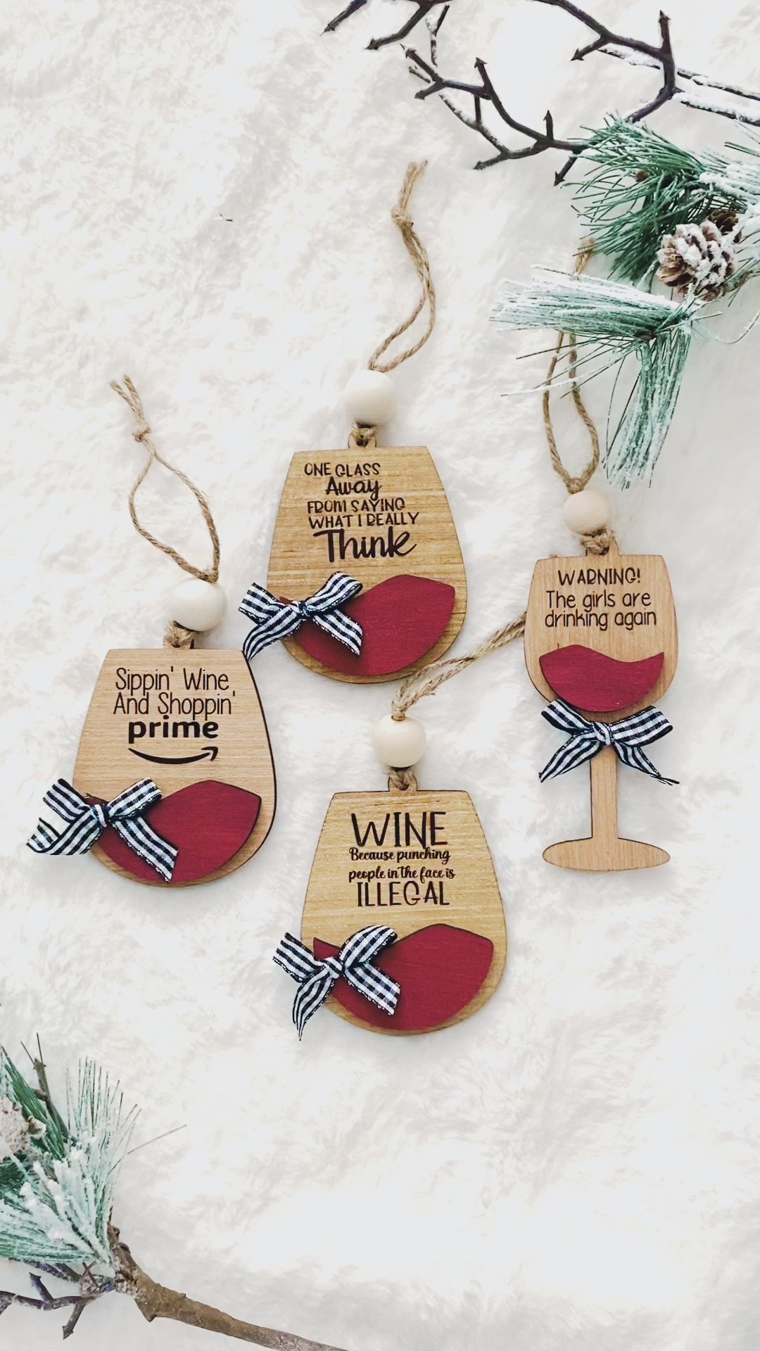 Red Wine Glass with Cute Saying Christmas Holiday Ornament