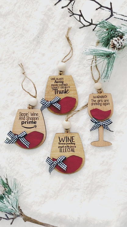 Red Wine Glass with Cute Saying Christmas Holiday Ornament