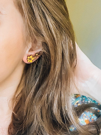 Marielle Hibiscus Flower Stud Earring Crawlers