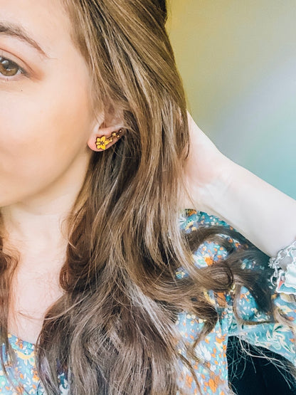 Marielle Hibiscus Flower Stud Earring Crawlers