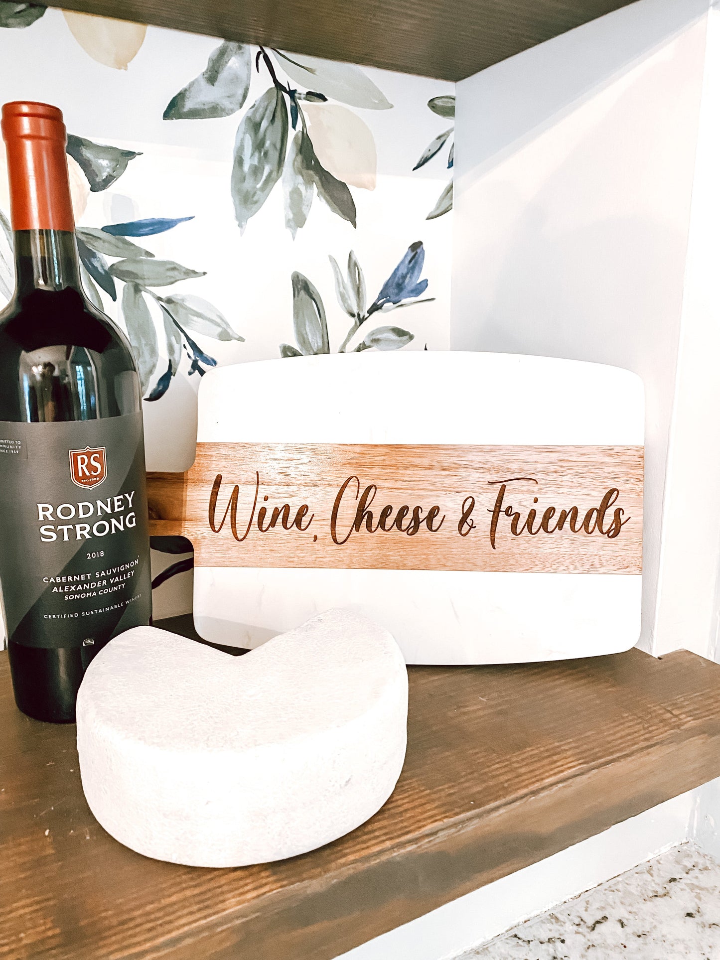 Marble and Wood Wine, Cheese, and Friends Engraved Serving/ Charcuterie Board