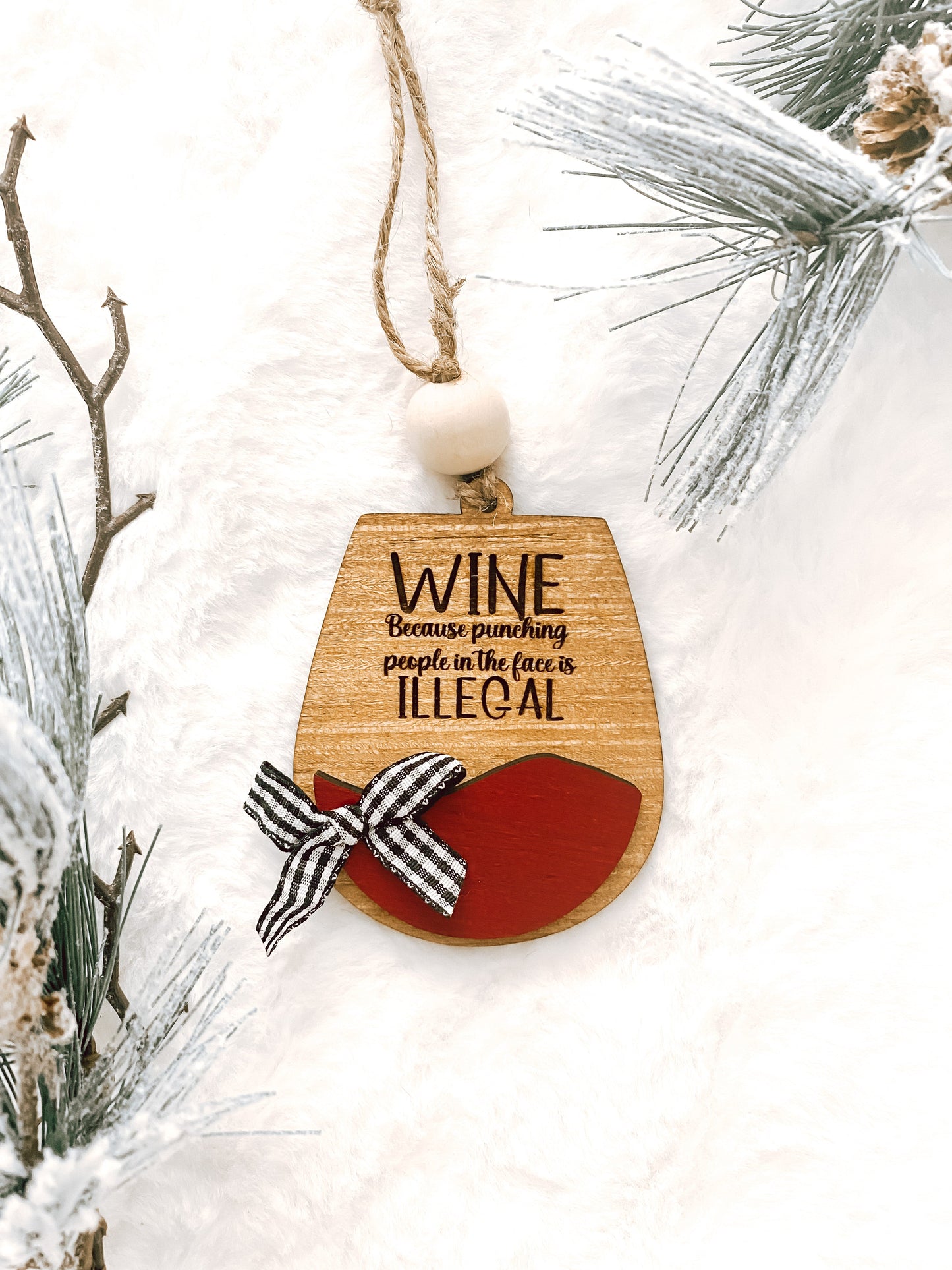 Red Wine Glass with Cute Saying Christmas Holiday Ornament