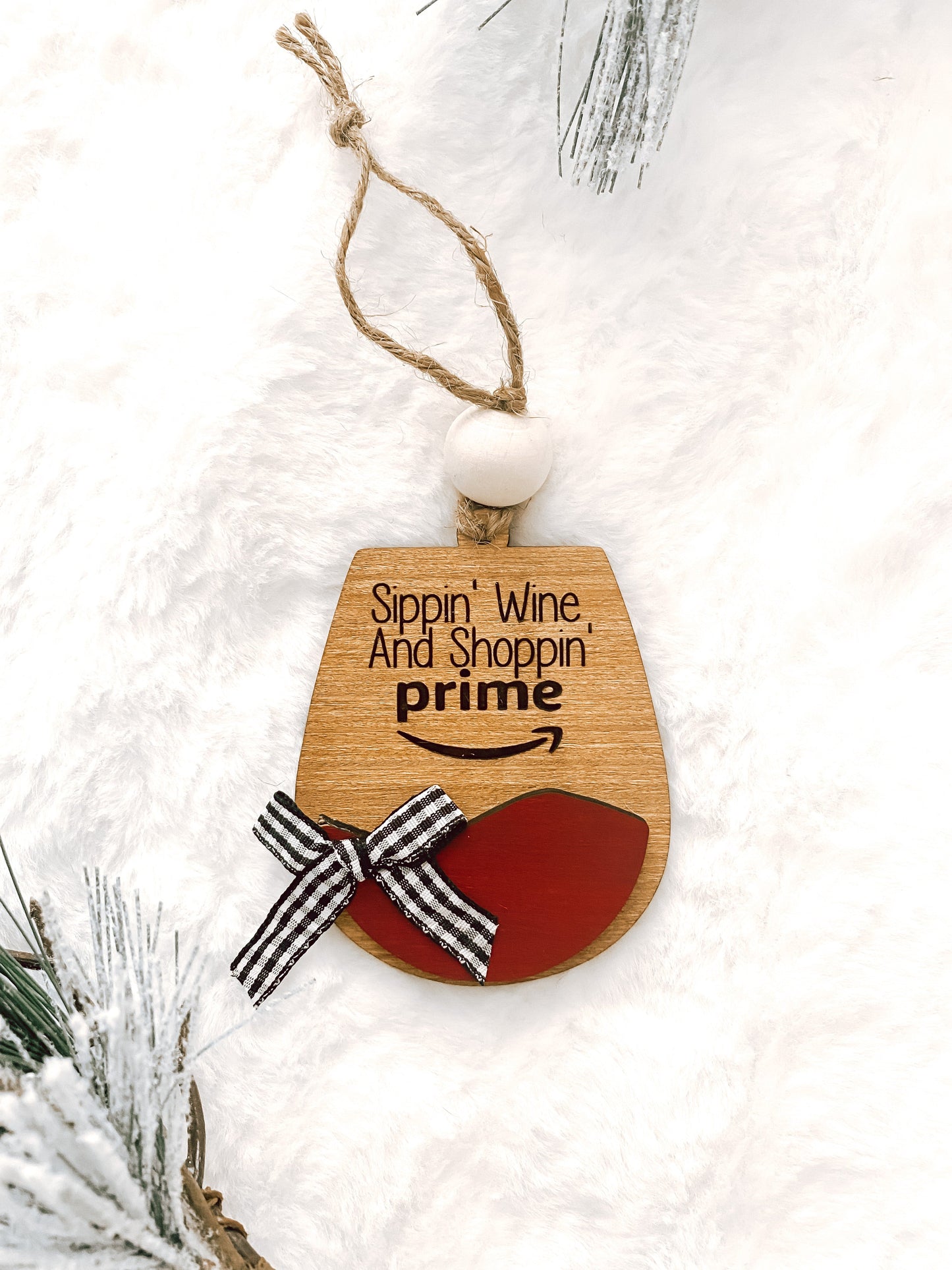 Red Wine Glass with Cute Saying Christmas Holiday Ornament